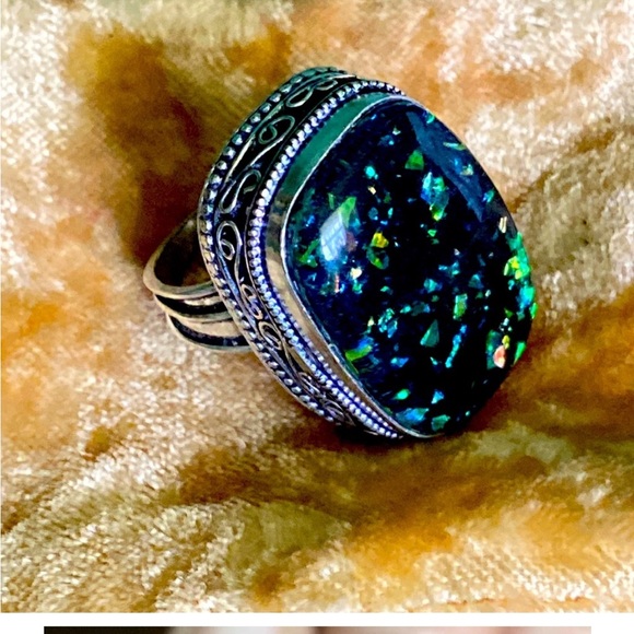 Artisan Jewelry - Vintage Blue Triplet Opal Sterling Ring